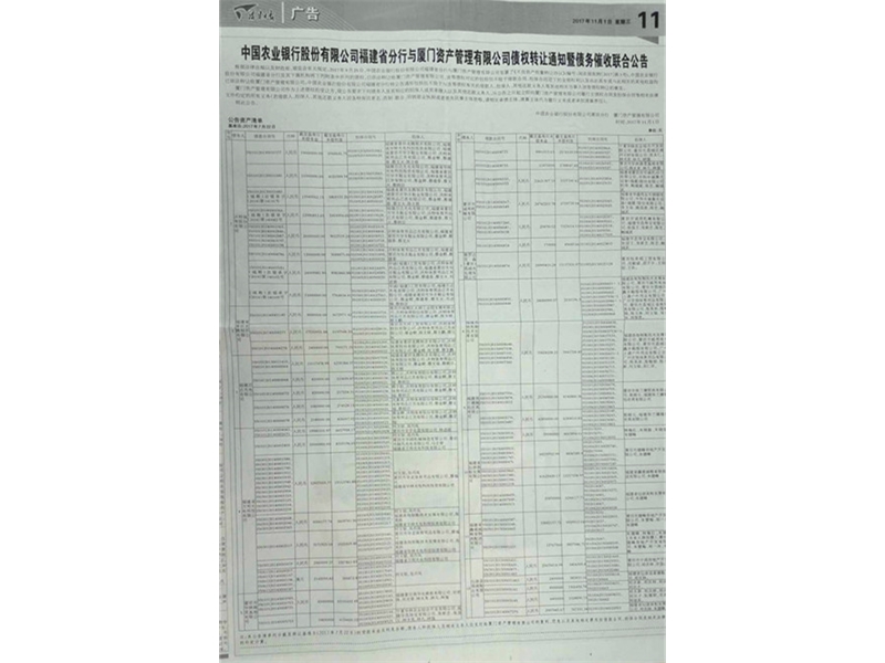 资管公司成功收购农行福建省分行公开转让的不良债权资产包